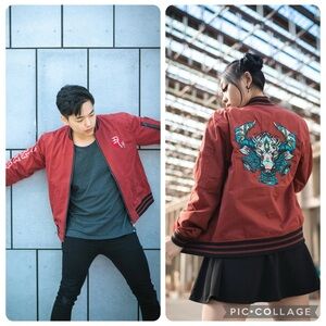 BIBISAMA size XS - Small Zodiac Bomber Maroon Embroidered Jacket